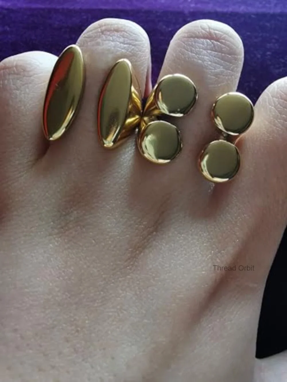 2 Piece Chunky Geometric Statement Ring Set Adjustable Gold Plated Stainless